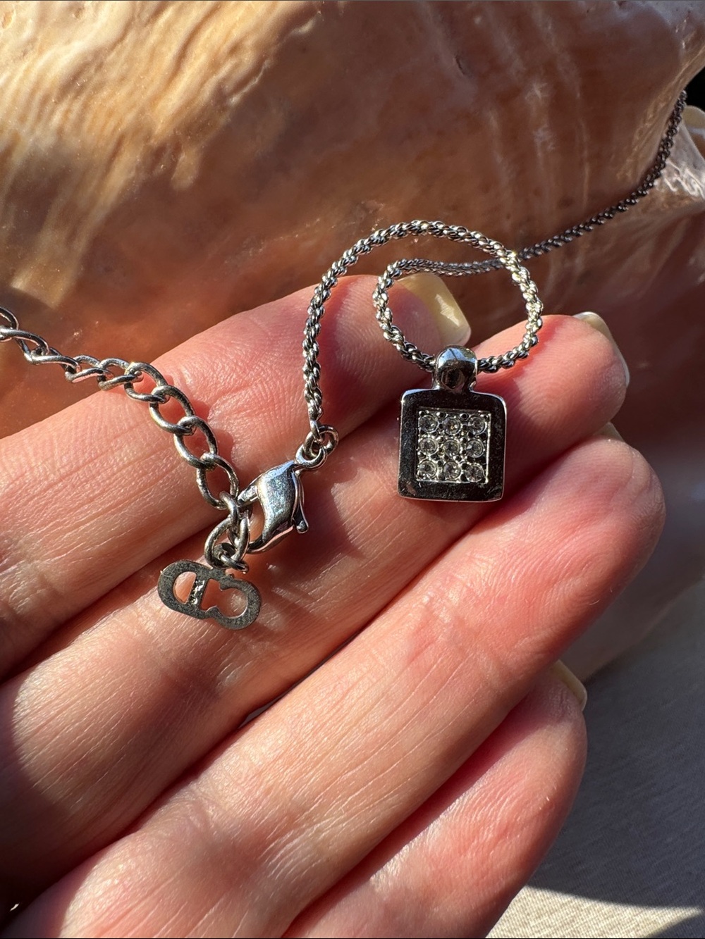 CD Cube Reversible Trotter Pendant Necklace - Silver approx 18” Adjustable - Picture 3 of 7